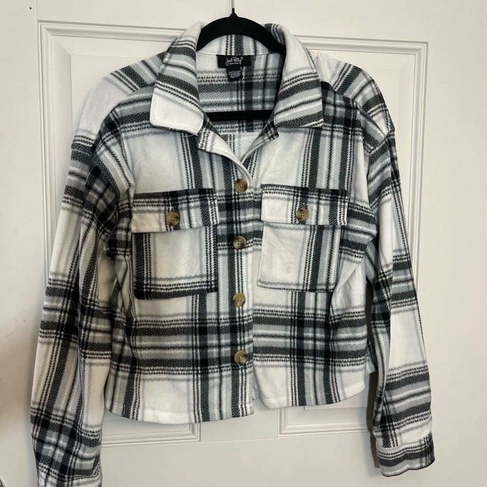 Chic Black and White Plaid Teddy Jacket